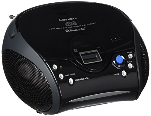 Lenco Radio SCD-32 BT tragbar mit CD Player und Bluetooth Funktion; FM Radio mit LCD Display, 3,5mm Kopfhörerbuchse und Teleskopantenne
