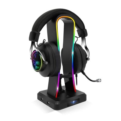 Spirit of Gamer - Sentinel - RGB Multifunktion Gaming Kopfhörerständer - Kompatibel PC/PS4/5/Xbox - 4 USB Anschlüsse mit 1 USB-C-Kabel enthalten - RGB 11 Lichteffekte - Abnehmbare Mauskabelführung