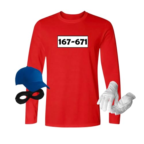 Panzerknacker Longsleeve Kostüm-Set Wunschnummer Karneval JGA Herren XS-5XL Gangster Verkleidung Fastnacht, Größe:S, Logo & Set:Standard-Nr./Set komplett (167-761/Shirt+Cap+Maske+Handschuhe)