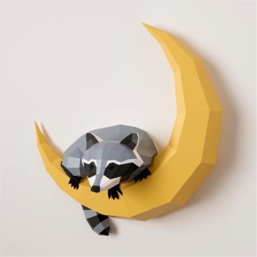 Raccoon on The Moon 3D-Papiermodell Tier-Skulptur, Waschbär, Papercraft, DIY, Handwerk, Papier, Skulptur, 3D, Tier-Geometric Paper Craft Origami (1 Stück)