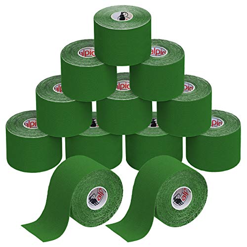ALPIDEX Kinesiologie Tape 5 m x 5 cm E-Book Anwendungsbroschüre Elastisches Tape im Set 1, 3, 6 oder 12 Rollen, Farbe:grün, Menge:12 Rollen