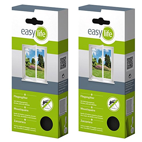 easy life® Fliegengitter für Fenster 3,00 x 1,50 m anthrazit durchsichtig - perfekter Schutz vor Insekten (2er Set)