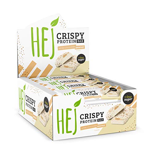 HEJ Crispy Protein Bar | White Chocolate Peanut - 12 x 45 g | Schokoladiger Protein Riegel | Eiweißriegel ohne Zuckerzusatz