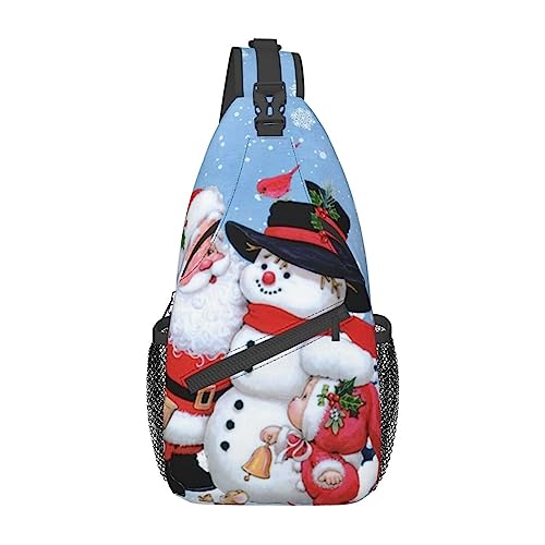 Schulter-Rucksack mit Weihnachtsmann und Schneemann, leicht, faltbar, wasserabweisend, für den täglichen Gebrauch, Schwarz , Einheitsgröße