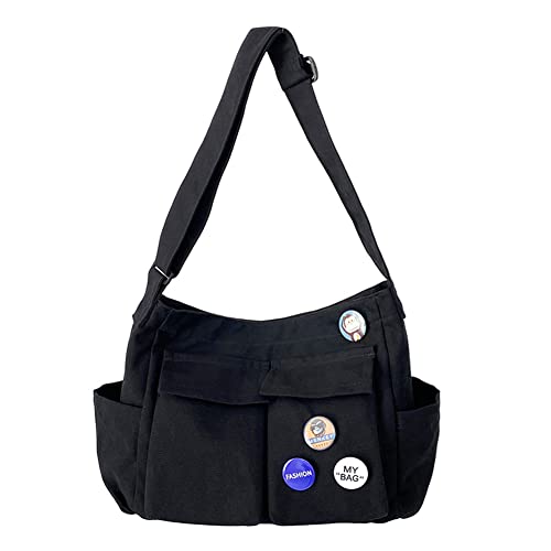 Canvas Messenger Bag, Große Hobo Crossbody Bag, Vintage Umhängetasche mit mehreren Taschen, lässige Unisex Schultertasche für Arbeit, Einkaufen, Reisen