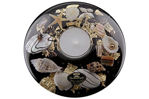 Teelichthalter inklusive Teelicht | Leuchter aus Glas Gold Durchmesser 12 cm