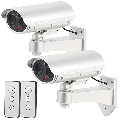 VisorTech Fake Überwachungskameras: 2er-Set Überwachungskamera-Attrappen, Bewegungsmelder, Alarm-Funktion (Videoüberwachungs-Attrappe, Überwachungs-Dummy, außen)