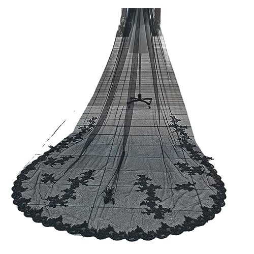 3 Meter Brautschleier Schwarz mit Kamm Kathedrale Lange Applikationen Hochzeit Zubehör Schleier für Braut Hochzeit