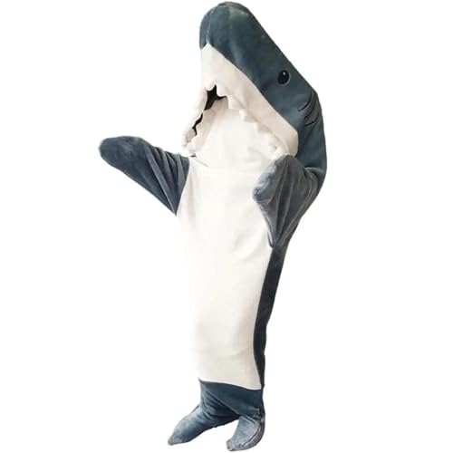 MACITA Hai Decke Erwachsene, Shark Blanket Superweicher Flanell Decke Mit Ärmeln, Hai Decke Zum Anziehen, Shark Onesie, Hai Decke Schlafsack Kostüm Für Cosplay-Shows, Carto blue-190CM