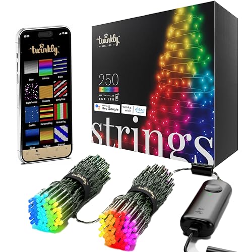 Twinkly Strings – App-gesteuerte LED-Lichterkette mit 250 RGB (16 Millionen Farben) LEDs. 20 Meter. Schwarzes Kabel. Intelligente Beleuchtungsdekoration für den Innen- und Außenbereich