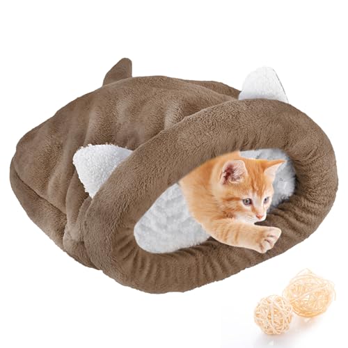 Yolispa Katzenschlafsack Warmes Haustierbett Fleece Weich Waschbar Katzenbetten Sackdeckenmatte für Katze Und Welpe
