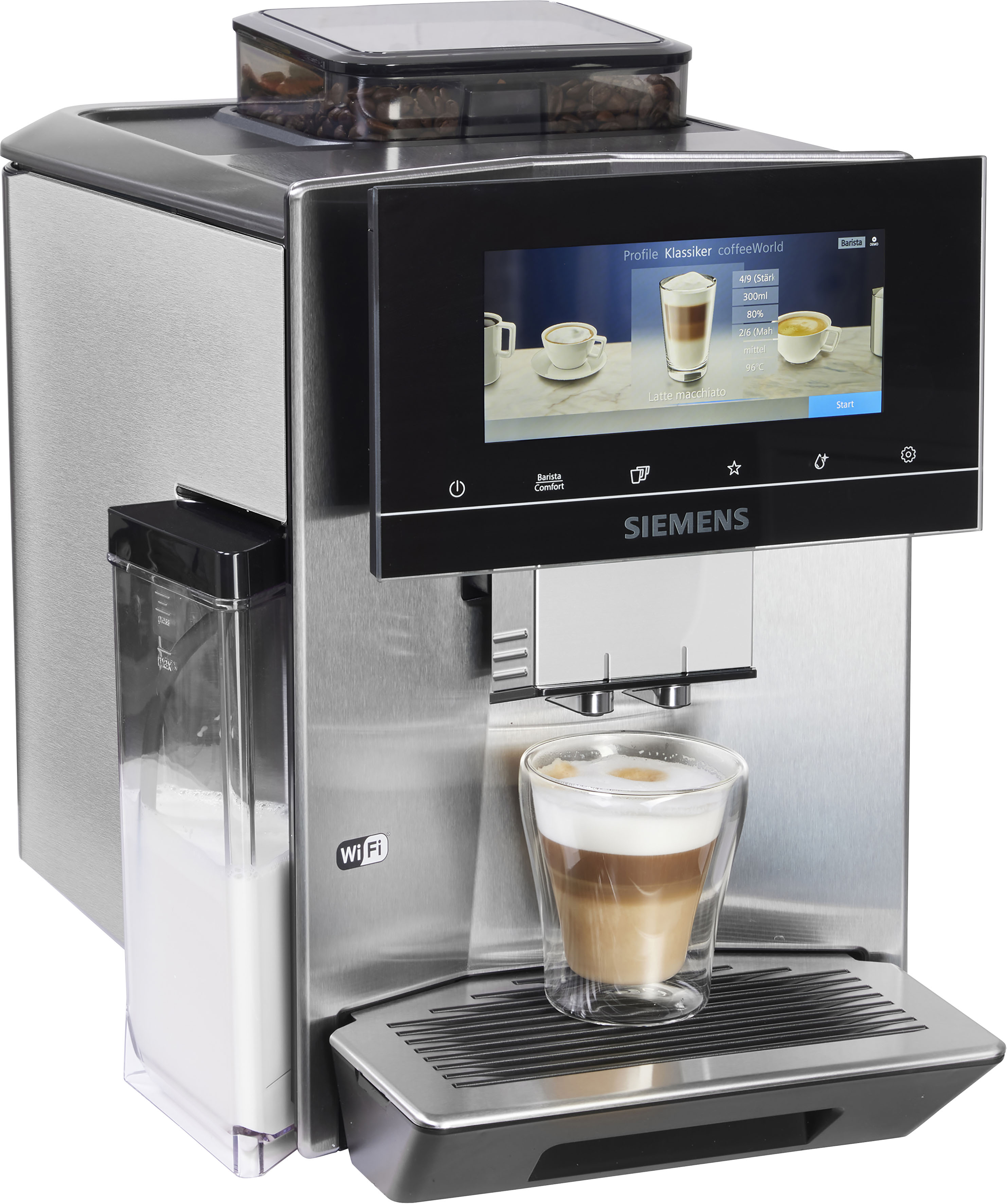 SIEMENS Kaffeevollautomat "EQ900 TQ903D43", Home Connect App, baristaMode, superSilent, 6,8” Full-Touch-Display