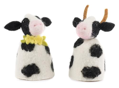 ETC Baden dekorativer niedlicher Eierwärmer schwarzbunte Kuh mit Blümchen und Hörnern im 2-er Set