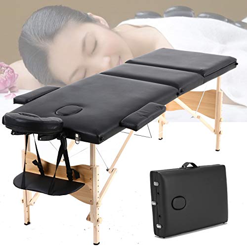 Massageliegen Massageliege Mobile Massagetisch Massagebett SPA-Bett 3 Zonen Klappbar tragbar höhenverstellbare Holzfüße und Premium-PU-Leder Kosmetikliege Behandlungsliege mit Tragetasche