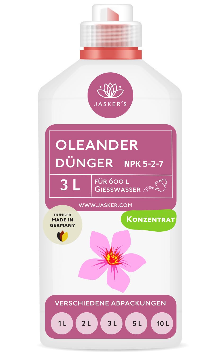 Oleander Dünger flüssig 3 Liter - Konzentrat Dünger Oleander - Mediterraner Pflanzendünger für 600 Liter Gießwasser - 100% Schnelldünger - Dünger für Oleander - Oleanderdünger