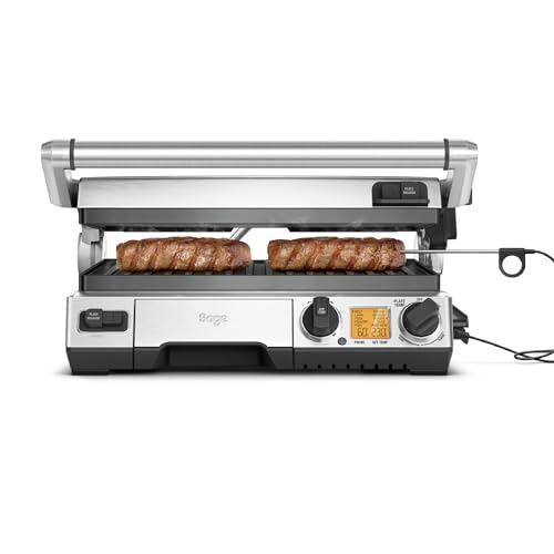 SAGE SGR840 the Smart Grill Pro mit abnehmbaren Antihaftplatten, Gebürstetes Edelstahl, 2400 Watt