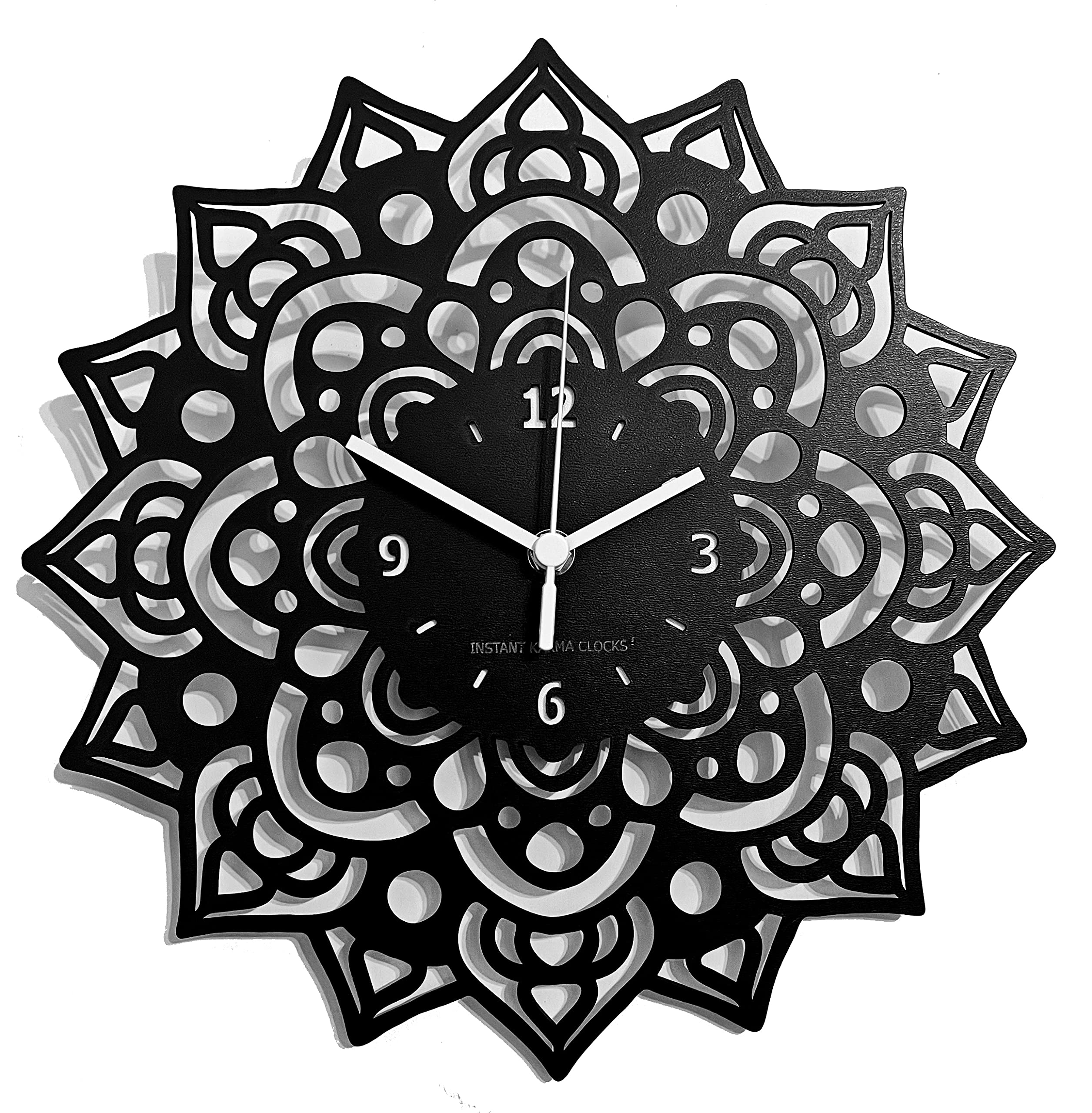 Instant Karma Clocks Wanduhr Mandala Blumen Kunstwerk Dekoration Chakra Kunst Geschenk, Schwarz, 30cm