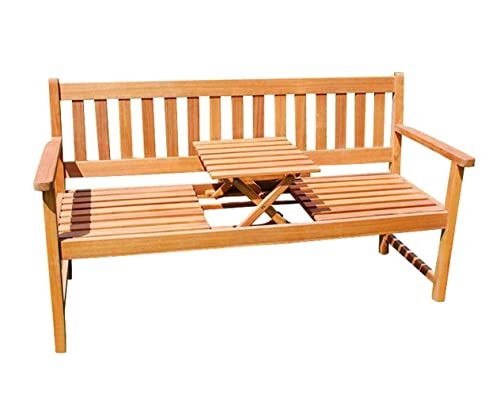 SAM 3-Sitzer Gartenbank Lorenzo, integriertem einklappbarem Tisch, Holzbank Akazie, 157 x 60 cm