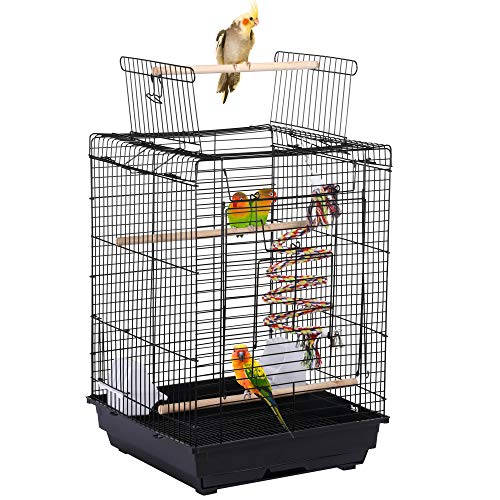 Yaheetech Vogelkäfig mit Vogelspielzeuge Wellensittichkäfig Nymphensittiche Fink Papageienkäfig mit Dach 40 x 40 x 58 cm