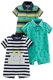 Simple Joys by Carter's 3-pack Rompers Spieler Blue Stripe/Turquoise Dino/Gray Navy 0-3 Months , 1 er-Pack