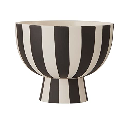 OYOY Living Toppu Mini Bowl White / Black - Deko Schale Vase Schwarz / Weiß Gestreift aus Keramik - ca. Ø12 x H10cm - L300250