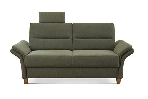 CAVADORE 3-Sitzer Sofa Wyk / 3er Couch im Landhausstil mit Federkern, Kopfstütze + Holzfüßen / 186 x 90 x 89 / Chenille, Grün