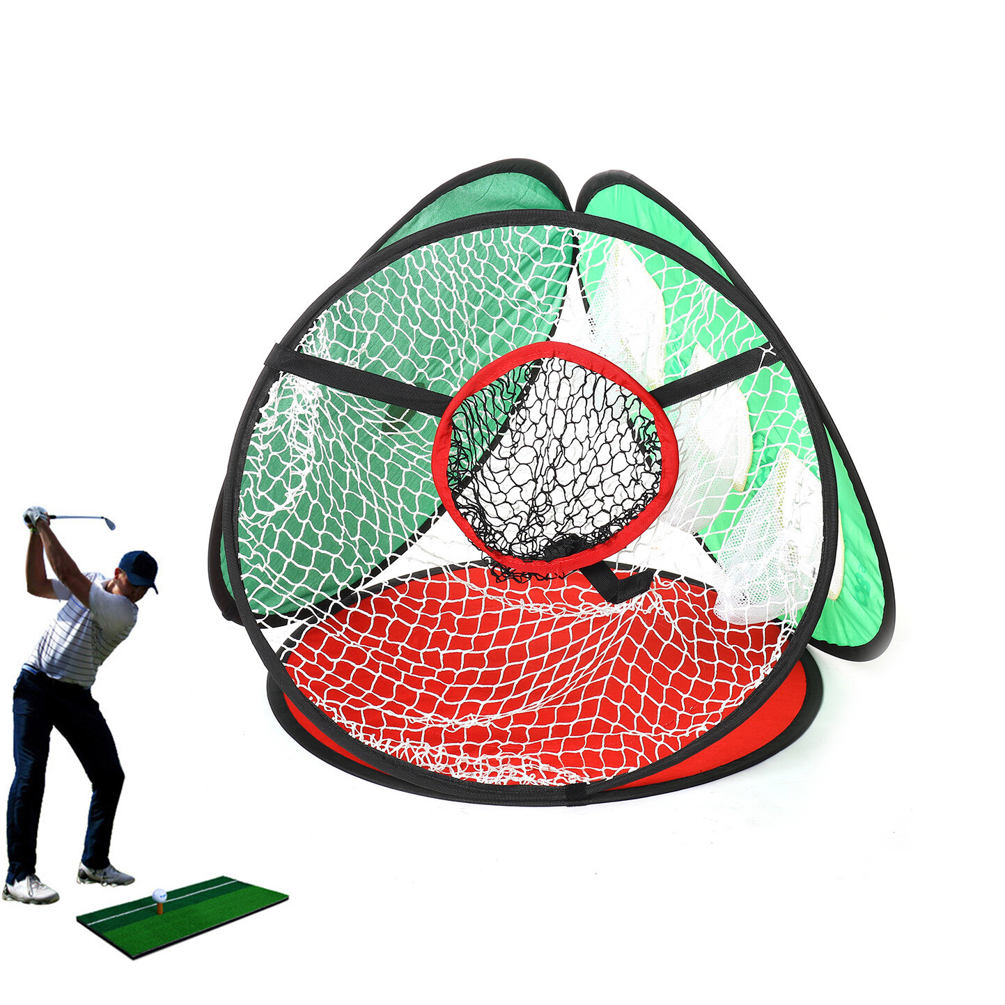 Golf-Chipping-Netz 3-in-1 für Training, Indoor- und Outdoor-Trainingsmatte, tragbarer Ballrückholer, Golf-Trainingshilfe