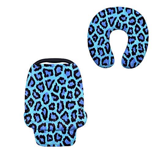 Binienty Baby-Stillbezug mit U-förmigem Kissen, Leopardenmuster, Blau, 2 Stück