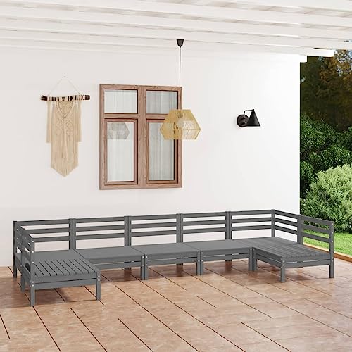 WHOPBXGAD terrassenmöbel,balkonmöbel Kleiner Balkon,Tisch klappbar,7-TLG. Garten-Lounge-Set Grau Massivholz Kieferterassenmöbel außen,balkonmöbel Set,glasplatte Tisch,