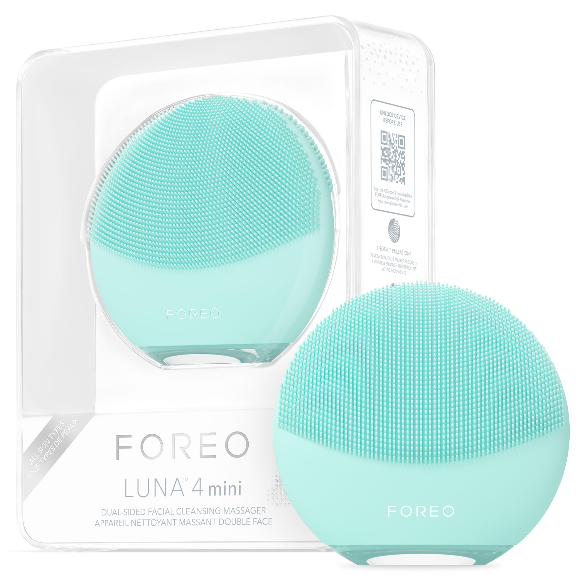 FOREO LUNA 4 mini Gesichtsreinigungsbürste & -Massage - Premium Hautpflege - Verbessert Aufnahme von Gesichtspflegeprodukten - Einfache Hautpflege-Tools - Für alle Hauttypen - Arctic Blue