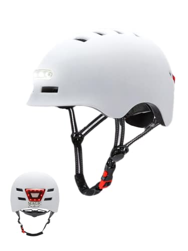 Fahrrad oder Elektrorollerhelm mit rotem Warnlicht + weißem Frontlicht. Fahrradhelm, Skate, Schlittschuhe; Leicht mit herausnehmbarem Futter PC + EPS-Schale, 14 Belüftungsöffnungen und USB Ladekabel