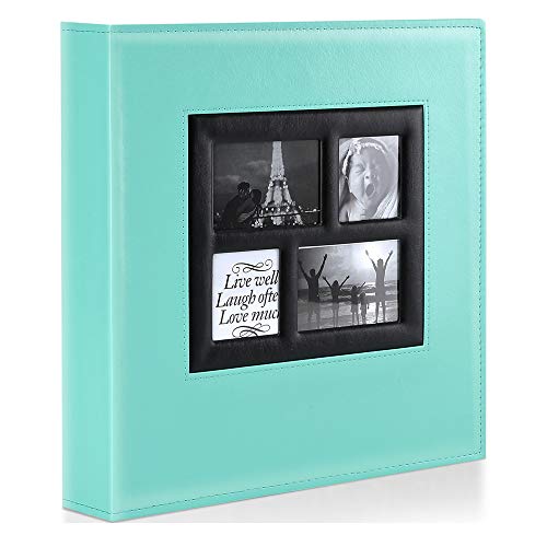 Benjia Fotoalbum, 500 Taschen, 15 x 10 cm, extra groß, Ledereinband, Einsteckalbum, für 500 Fotos im Format 6 x 4 / 10 x 15 cm, Blaugrün