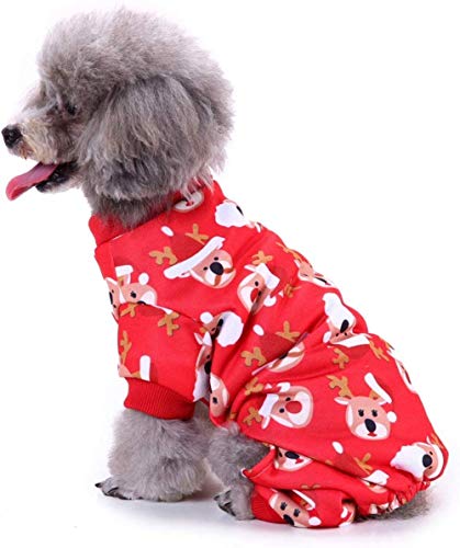 CLQ Christmas Dog Clothes - Kleiner Hund Christmas Pyjamas Reindeer Pattern Dog Outfit Für Pet Christmas Carnival Night