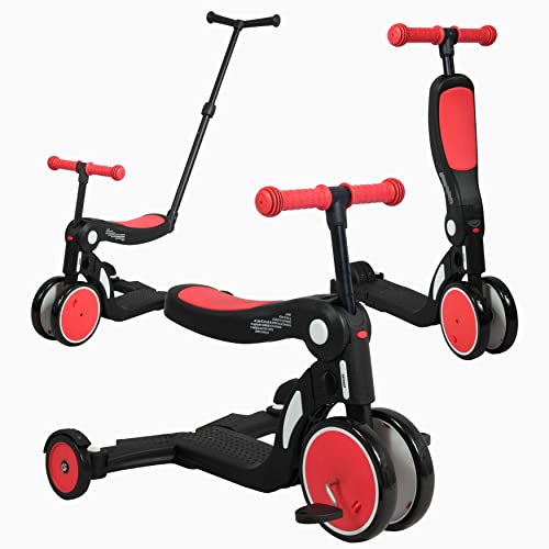 Looping SCOOTIZZ Laufrad 5-in-1 / Dreirad für Babys/Tretroller für Kinder | mit Schiebestange, hohe Rot