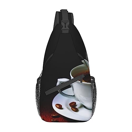 Hot Coffee mit Kaffeebohnen-Aufdruck, leicht, faltbar, Umhängetasche, wasserabweisend, Schulterrucksack für den täglichen Gebrauch, Schwarz , Einheitsgröße