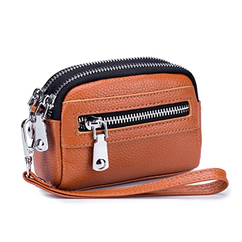 Geldbörse für Damen Mini-Tasche for Damen, doppelter Reißverschluss, multifunktionale Handtasche, Münztasche Kleine Damengeldbörse (Farbe : Khaki, Size : 14x4.5x9cm)