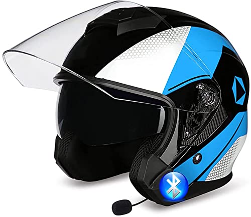 Motorradhelm Bluetooth Jethelm,DOT/ECE Zertifizierung mit Doppelvisier Vintage Motorrad Open Face Halbschale Retro Style Chopper Scooter BikerHelm Herren und Damen Helm