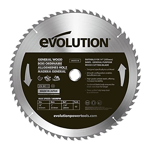 Evolution GW355TCT-60 - 355-mm-Holzsägeblatt – Hartmetallbestückte 60-Zahn-Konfiguration ermöglicht schnelle, effiziente Schnitte