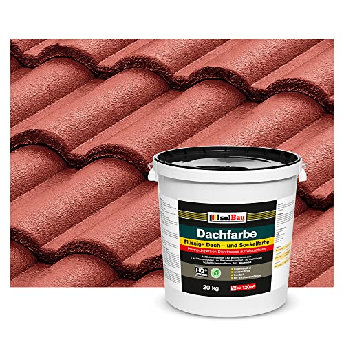 Isolbau Dachfarbe - 20 kg RAL Farbe Fassadenfarbe Nano Dachlack Sockelfarbe auf Wasserbasis - Lösemittelfrei, Wasserdicht, UV-beständig - Rustikalrot