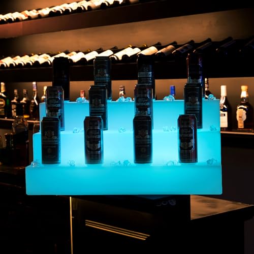 AHDFY LED-beleuchtetes Spirituosenflaschen-Ausstellungsregal, buntes Licht, wechselbares, leuchtendes Weinregal, 3 Ebenen, USB-beleuchtetes Flaschenregal, mit Fernbedienung
