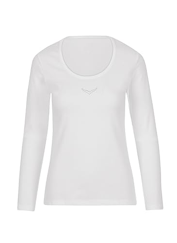 Trigema Damen Langarmshirt mit Swarovski Elements, Einfarbig, Gr. 42 (Herstellergröße: L), weiß (weiß 001)