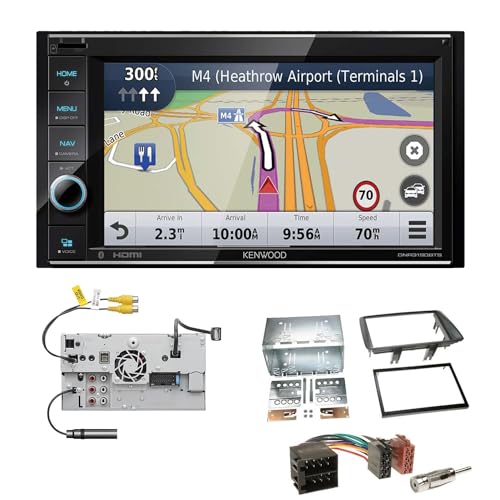 Kenwood DNR3190BTS 2-DIN Autoradio Navigationssystem kompatibel mit Apple CarPlay Bluetooth HDMI passend für FIAT Panda 2003-2012 grau