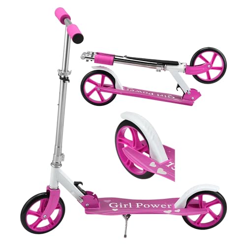 ArtSport Scooter Cityroller Mädchen Big Wheel 205mm Räder klappbar höhenverstellbar – Kinder-Roller ab 6 Jahre - Tretroller bis 100kg – pink