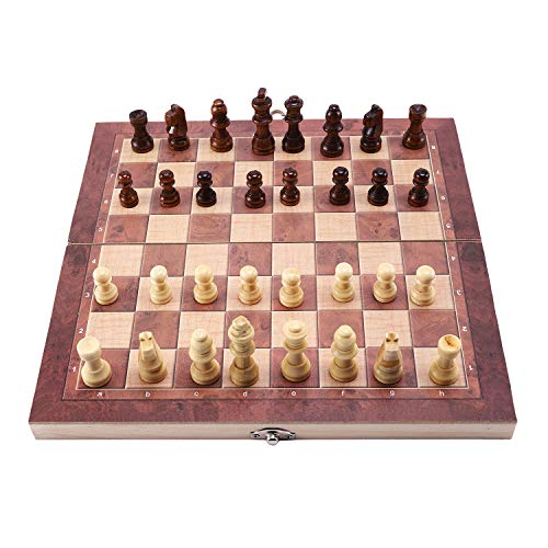 Ntcpefy 3-in-1 Holzschach-Set, Brettspiele, Reisespiele, Schach, Backgammon, Zugluft