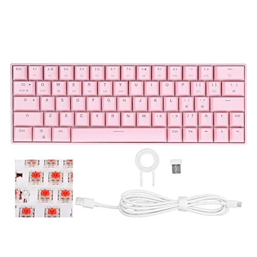 Kabellose Mechanische Gaming-Tastatur, Pink, 64 Tasten, Kabellose RGB-Hintergrundbeleuchtung, Mechanische Tastatur, 3 Modi, 2,4 G/BT 3.0, 5.0/Typ C, Kabelgebundene Gaming-Tastatur(Roter Schalter)