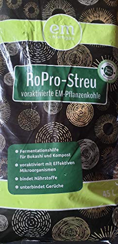 RoPro-Streu Pflanzenkohle | Terra Preta | voraktiviert mit Mikroorganismen | Für Garten- und Tierbereich | 45 L Sack