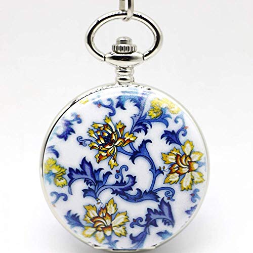 Mode Keramik Blume Mechanische Taschenuhr SteamRoman Zahlen Stahluhren Geschenke für Männer und Frauen Taschenuhr