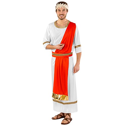 TecTake dressforfun Herrenkostüm Gaius Julius Caesar | Lange Toga | integrierte Schärpe mit goldenem Saum | Taillengürtel | Lorbeerkranz Haarband (S | Nr. 300210)