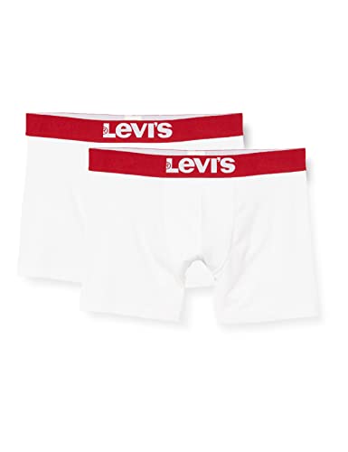 Levi's Herren Levis Men SOLID Basic Boxer 2P Boxershorts, Weiß (White/White 317), Small (Herstellergröße: 010) (2er Pack)