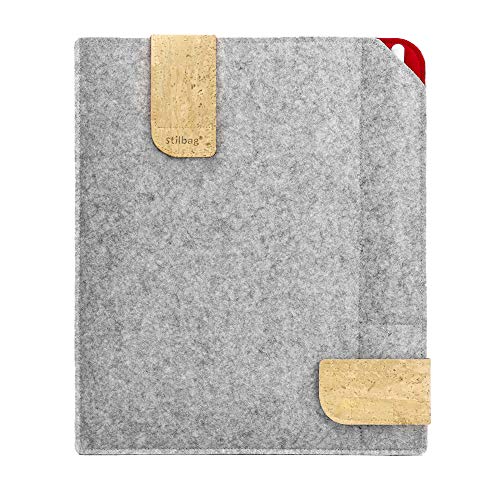 Stilbag Filztasche für Apple iPad Air (2019) | Etui Case aus Merino Wollfilz und Kork mit Pencil Fach | Modell KUNO in hellgrau - rot | Tablet Schutz-Tasche Made in Germany